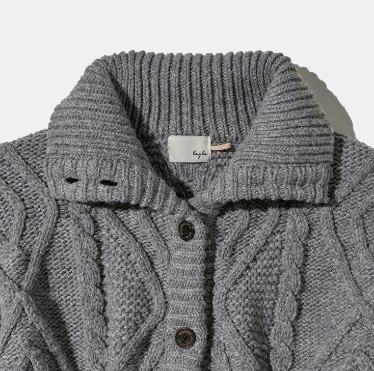 Turtleneck Two Buttons Cardigan C8 Dark gray Melange