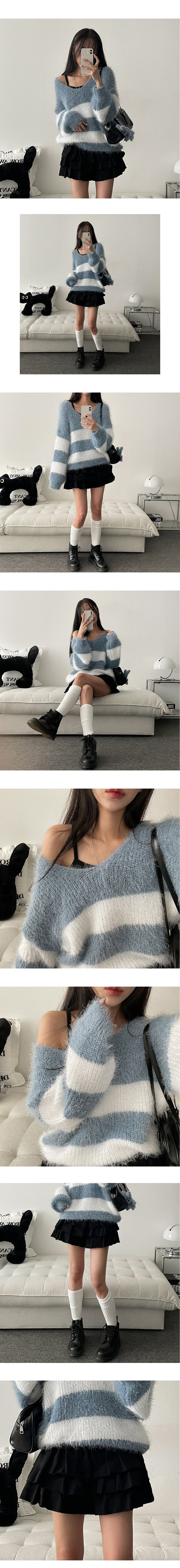Moon Lee SOFT Angora Stripe V-knit