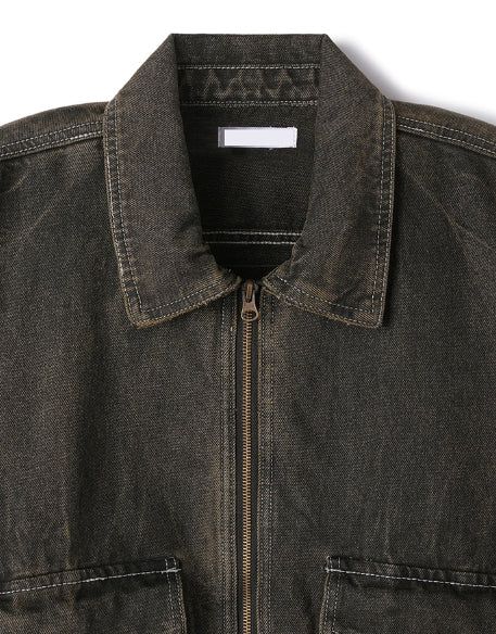 Vintage washed balloon collar denim jacket