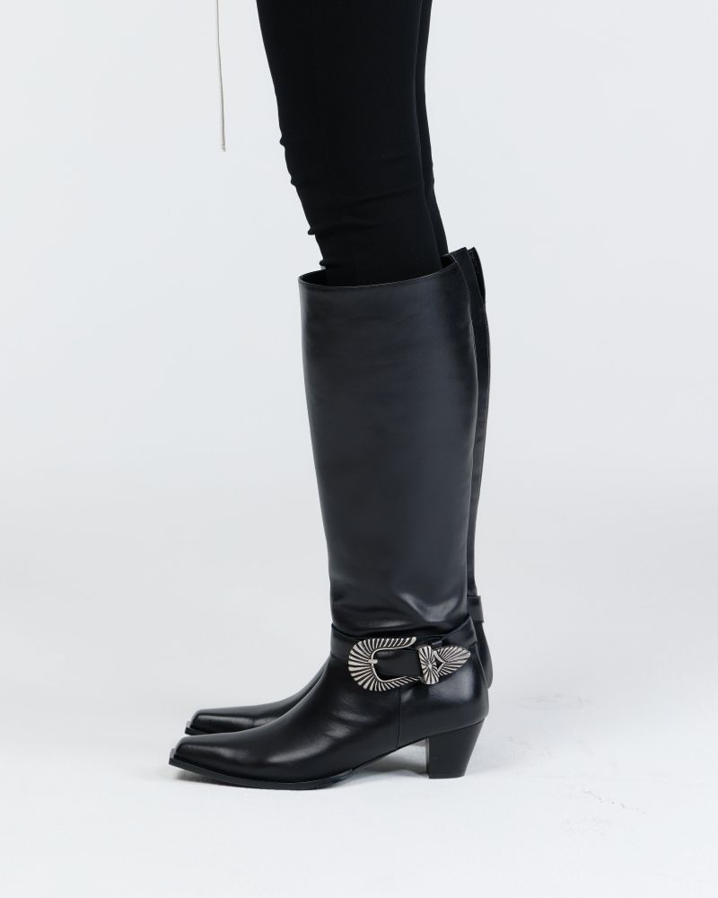 Western buckles long boots