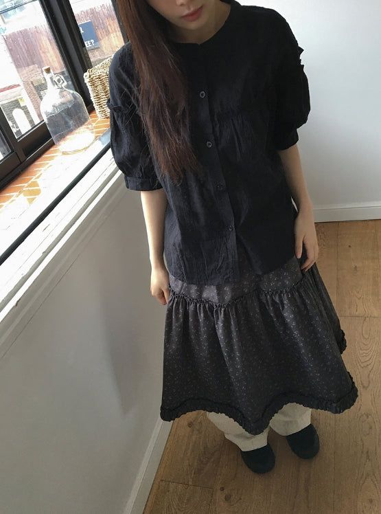 Bihina Flower Shirring Long Skirt