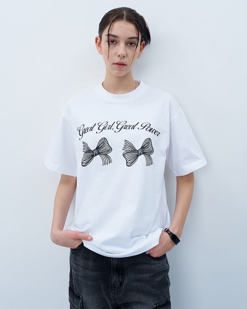 TWIN RIBBON TSHIRT-WHITE