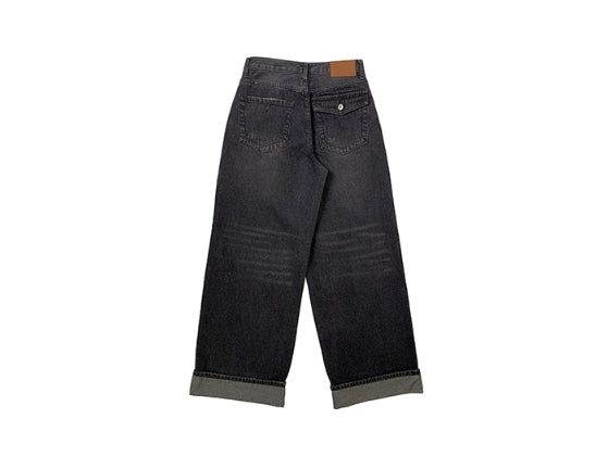 Andy Roll-Up Wide Washing Denim Pants