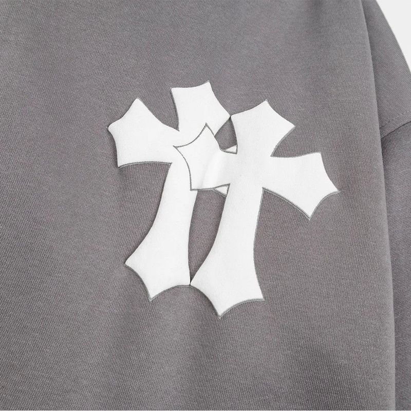 Cross Print Oversized Hood Zip-Up