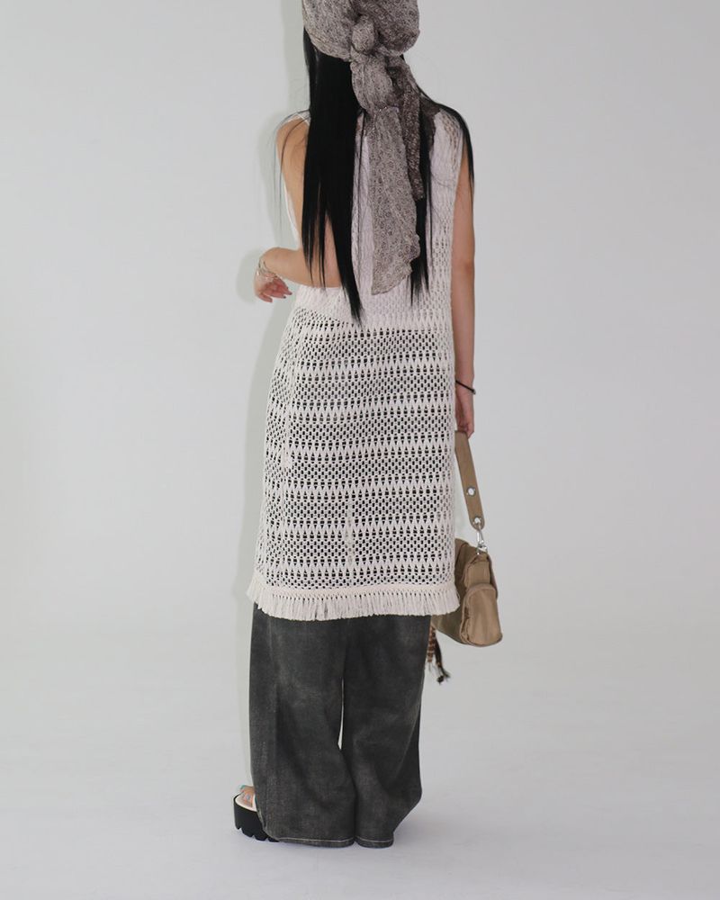 Fringe Mesh Crochet Layered Dress
