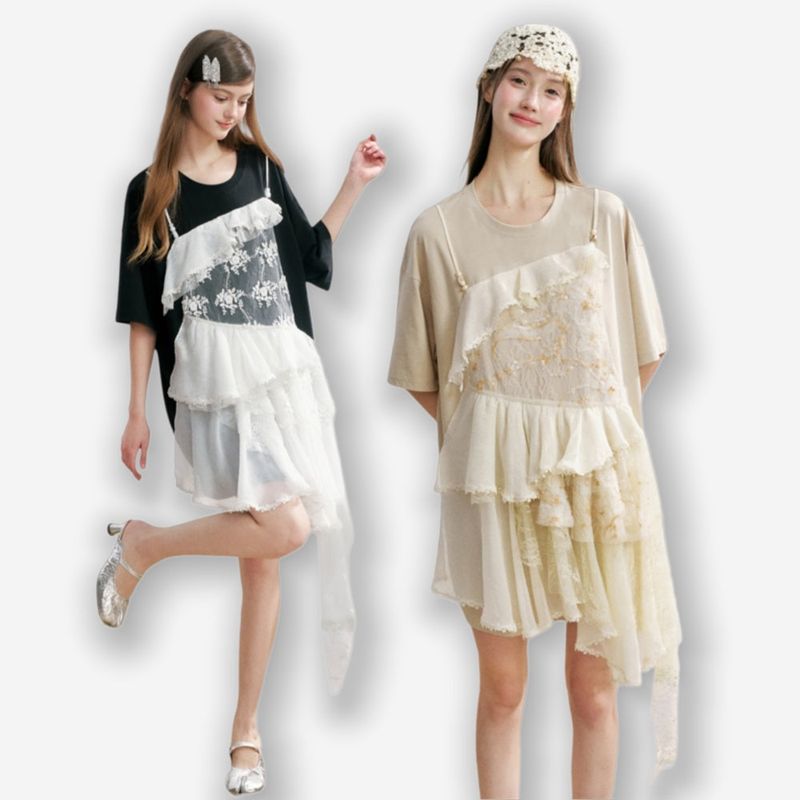 La mode MAQI(ラ モード マキ)の「MAQI Lace Tulle Layered T-shirt Mini Dress(Dresses)」