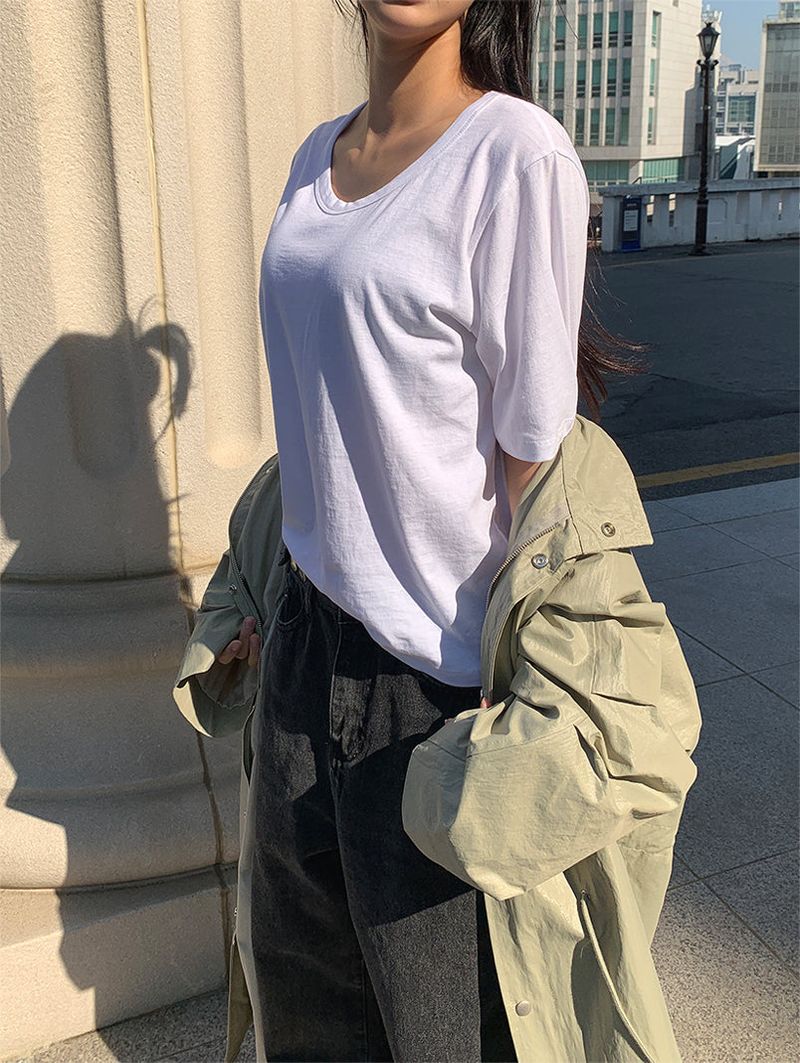 AIR U-NECK LOOSE TEE (5C)