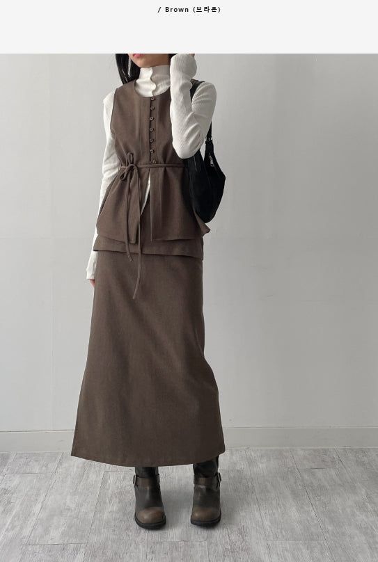 [Setup Available/FW] Lanba Ribbed Layered Long Skirt