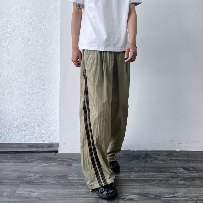 Crumpled Texture Line-Detail Pants