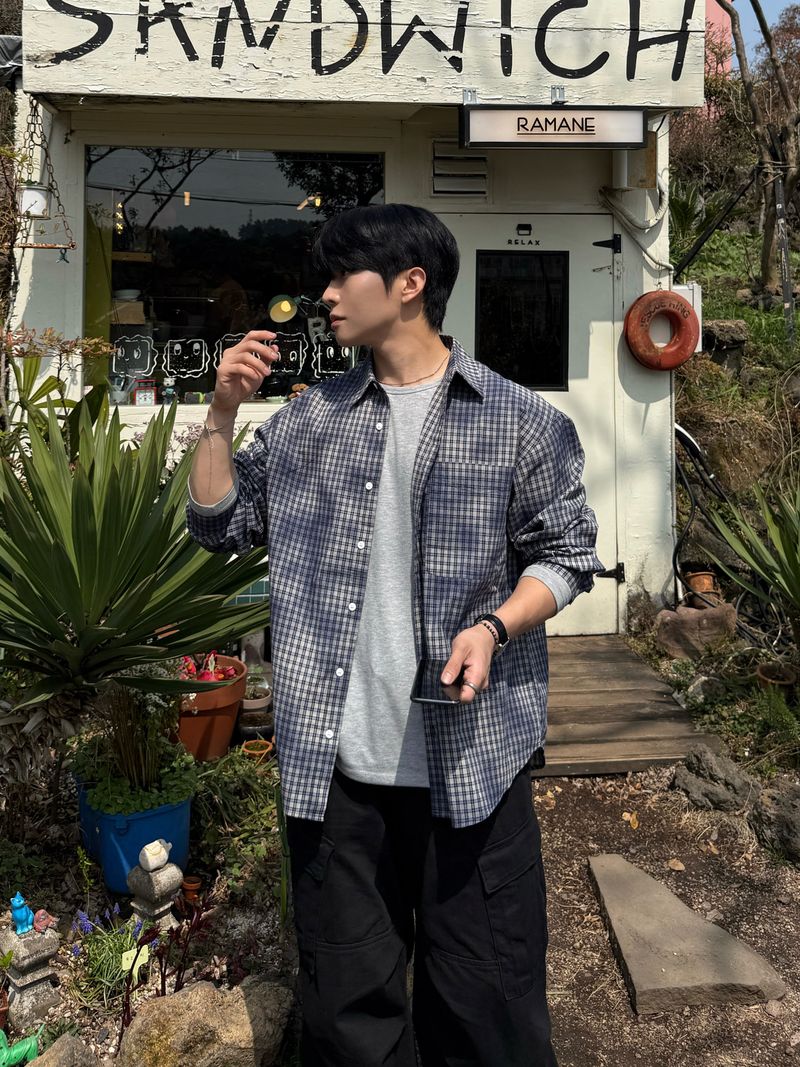 Leon vintage washing checkered shirt