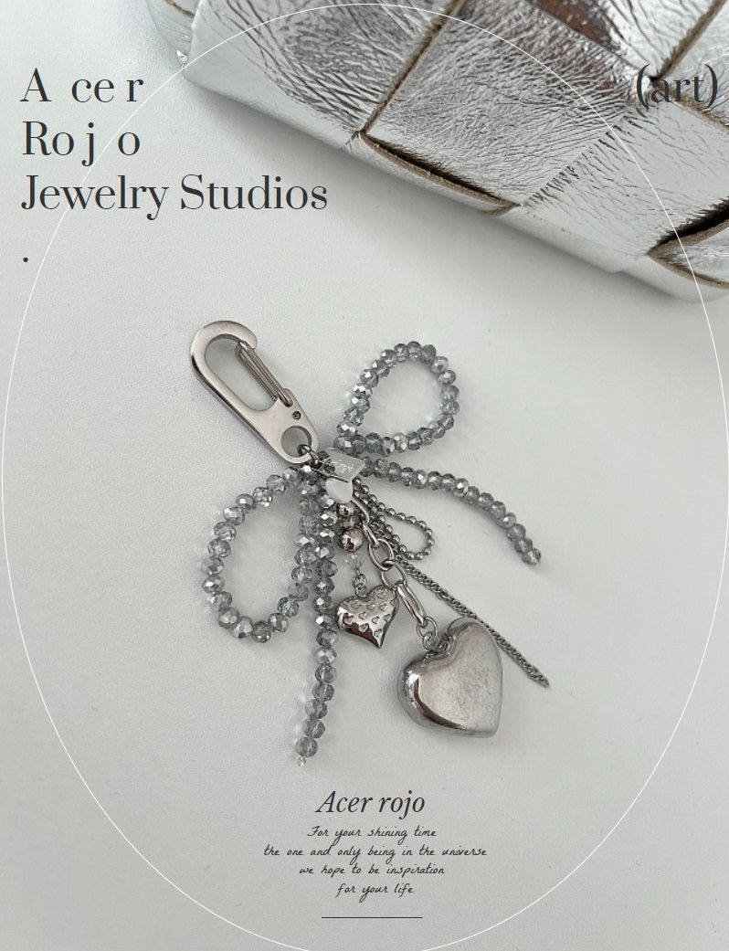 Acer rojo(アセルロジョ)の「Gra Chic Hip Gray Ribbon Stainless Steel Big Heart Kitchen Chain Keyring Keyring(Toys/Key Holders)」