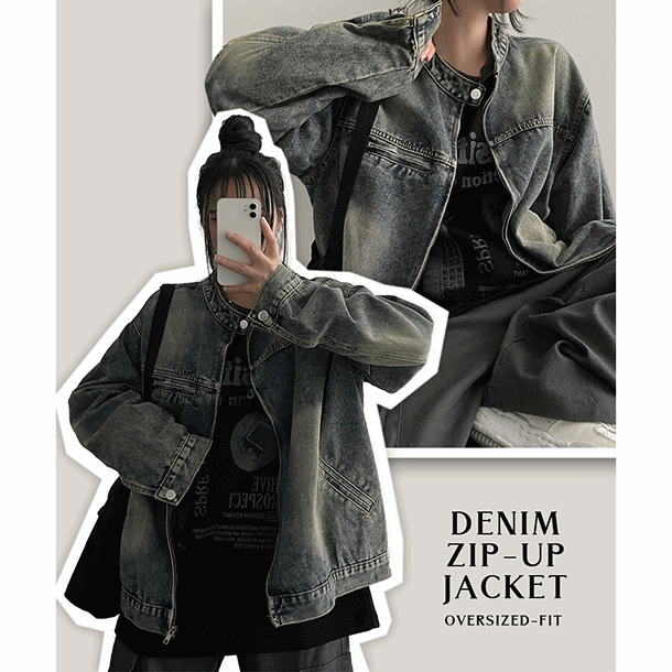 hijjoo（ハイチュー）の「Autumn Washing Round Neck Oversized Denim Jacket（Jackets/Outerwear）」