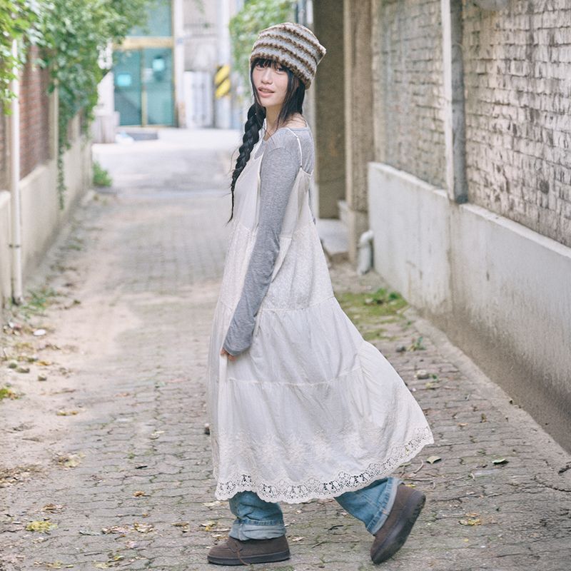 stripe fur beanie blue