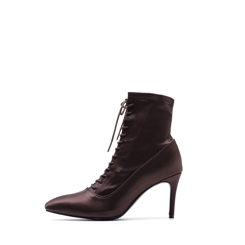 Satin Stiletto Ankle Heel(Brown)