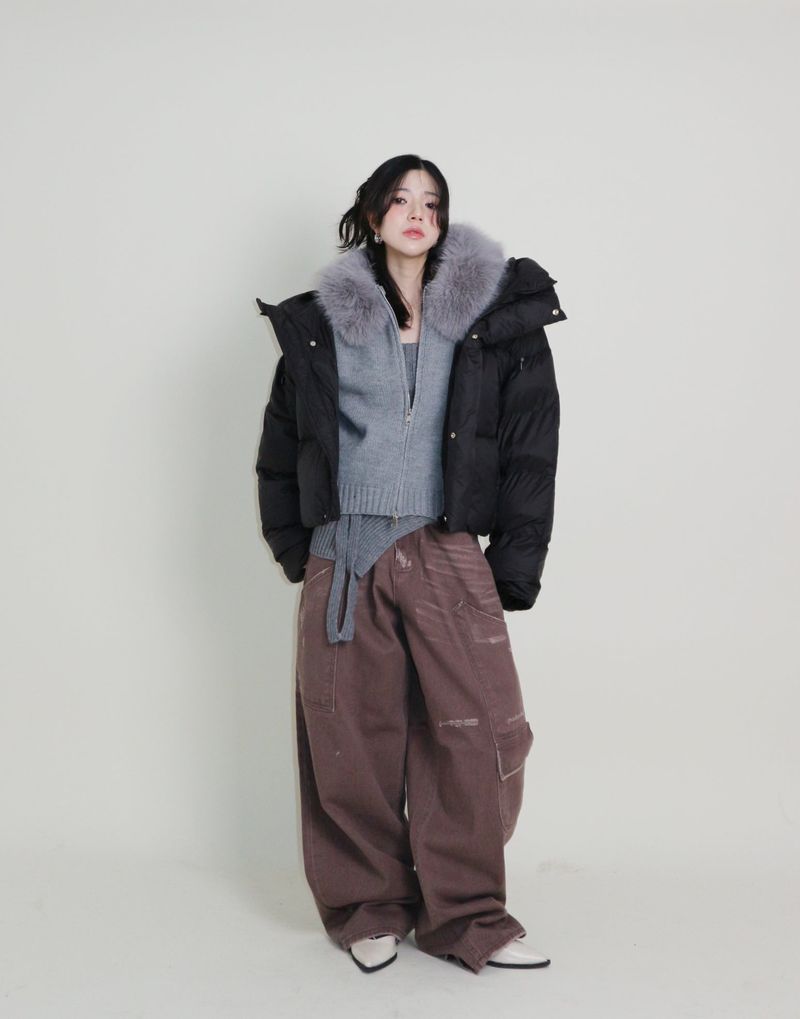 Out String Winter High-Neck Duck-Down Padded Jacket (Light Padded)