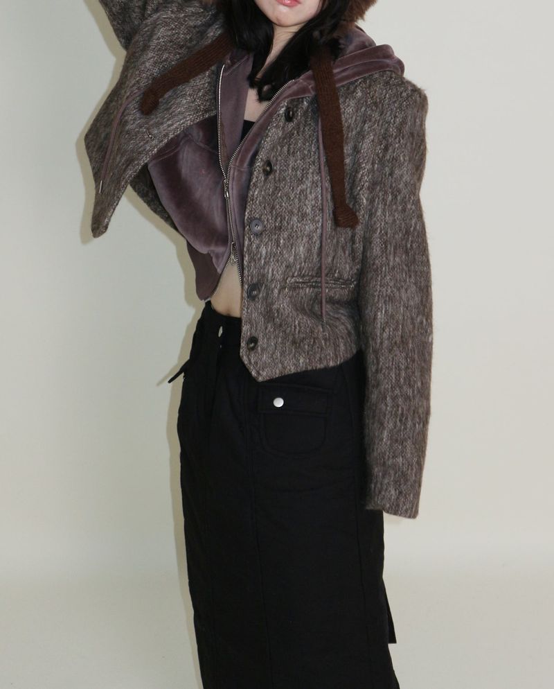 Linda Brush Mohair Crop Long Sleeve Jacket