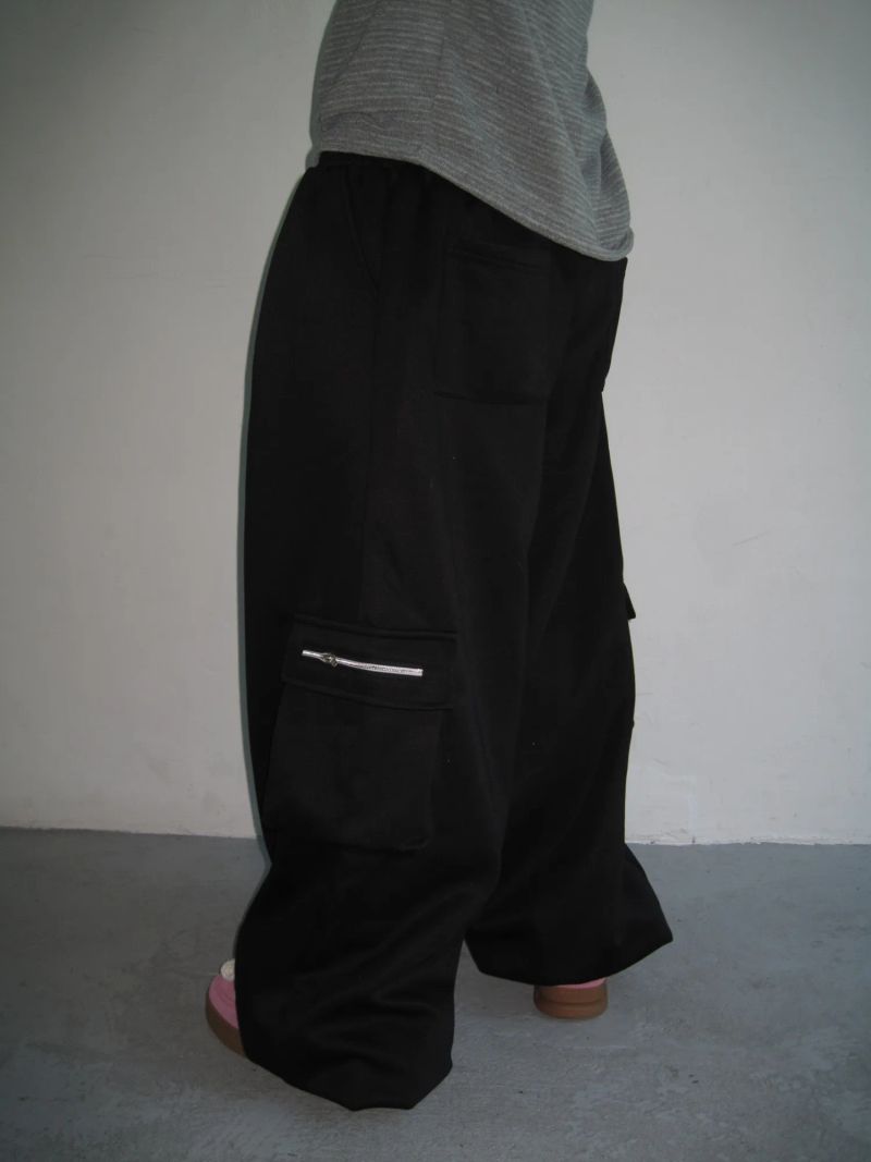 [UNISEX] Zipper Cargo Wide Sweatpants (2 Colors)