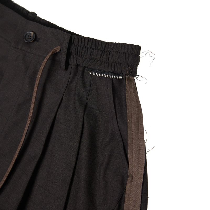 RELABEL('LABEL) anti-wrinkle pleated checkered side seam stitching loose-fitting casual pants with loose edges and a relaxed drape