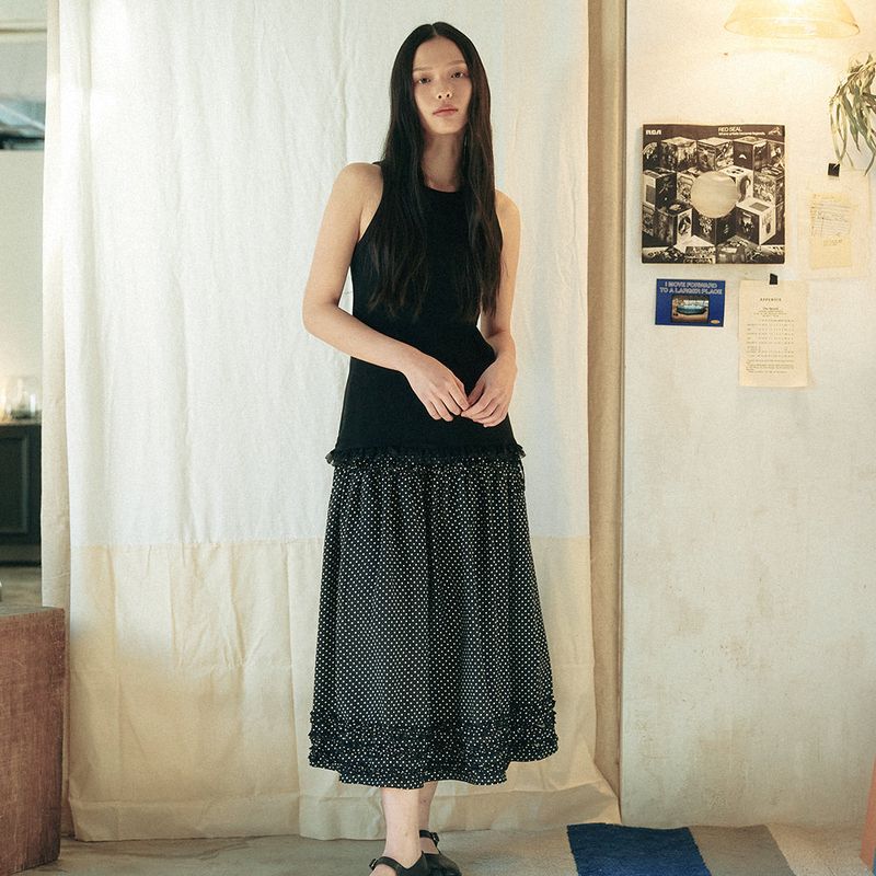 KOOKEESEE(クキシ)の「Vicky Frill Long skirt (dot black)(Skirts)」