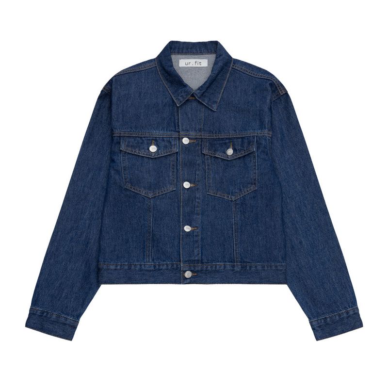 LOOSE FIT BACK LABEL POINT DARK DENIM JACKET [17707]