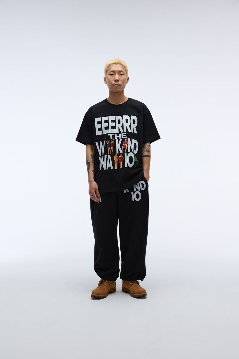 Weekend warrior typography printing long pants (Black)