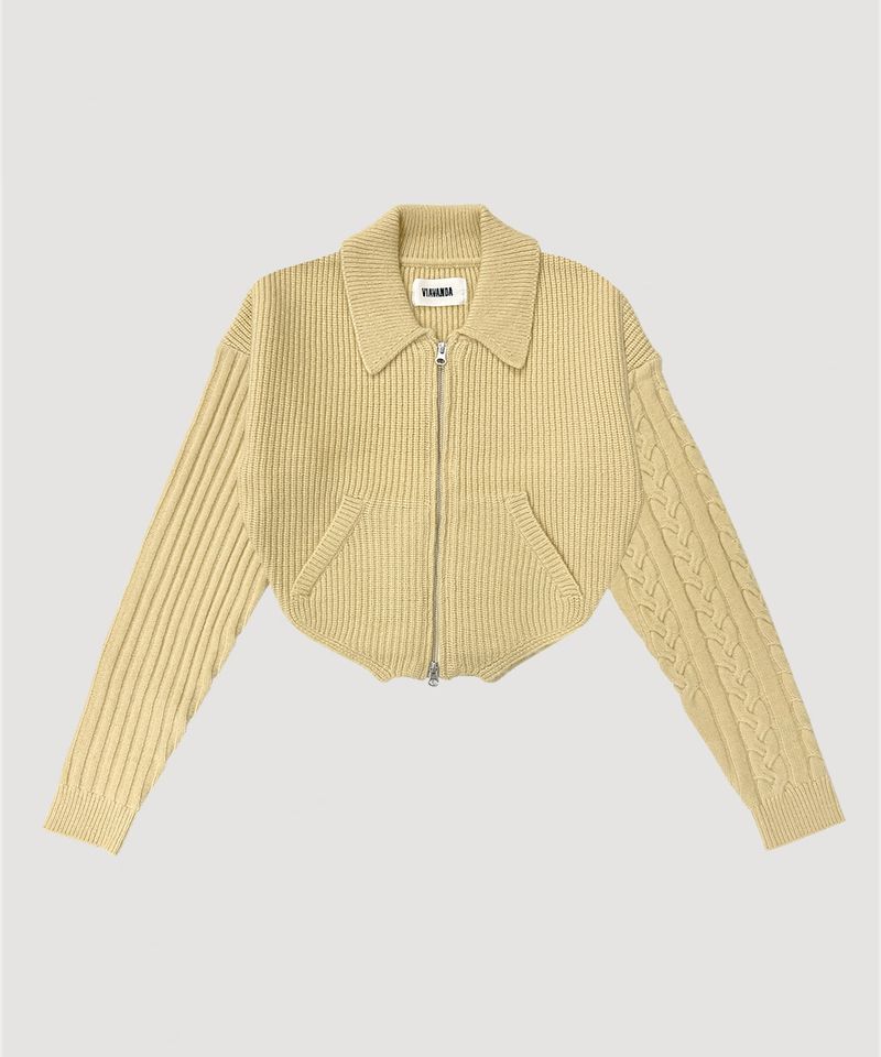 CUTTING DOUBLE ZIP KNIT CARDIGAN
