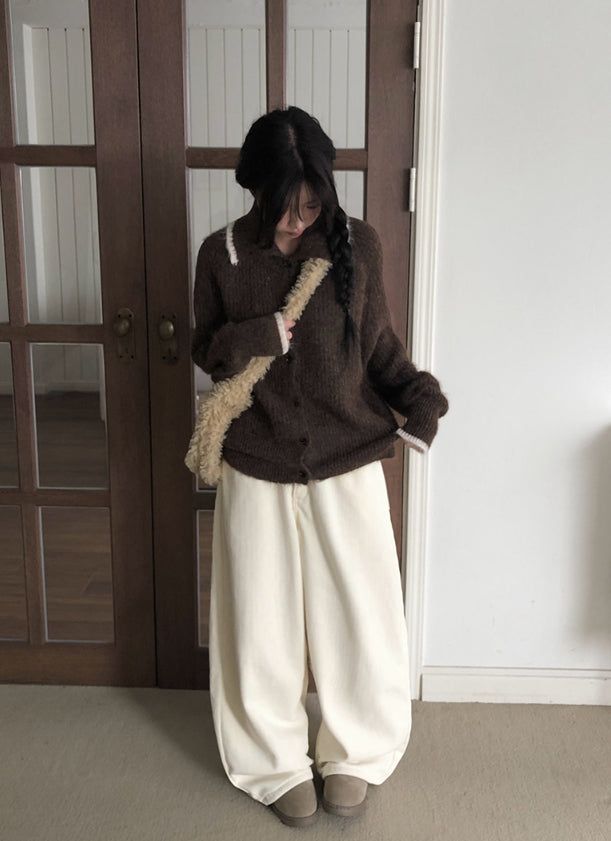 Ruggie Color Matching Collar High Neck Button Knit