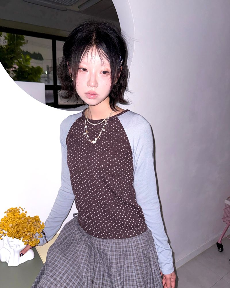 (3color) Ditsy Flower Raglan Long Sleeve Tee