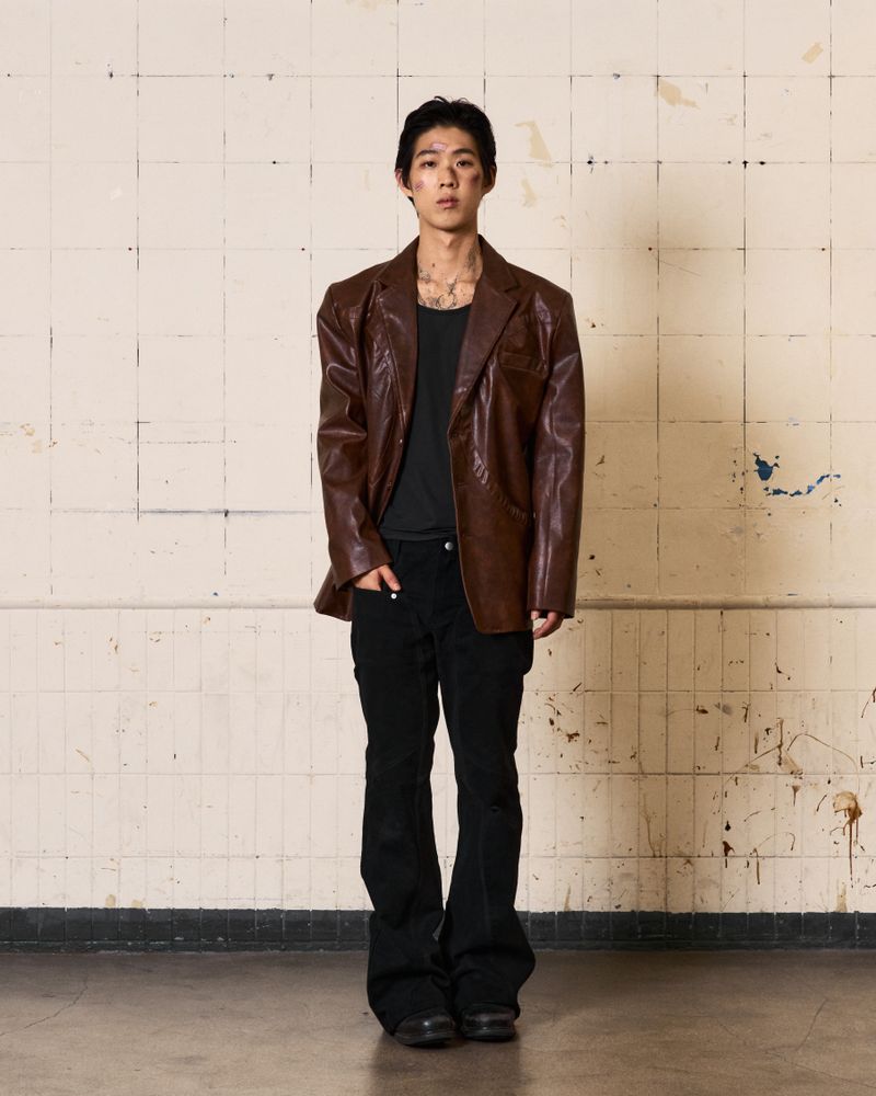 Circle Leather Blazer (Brown)