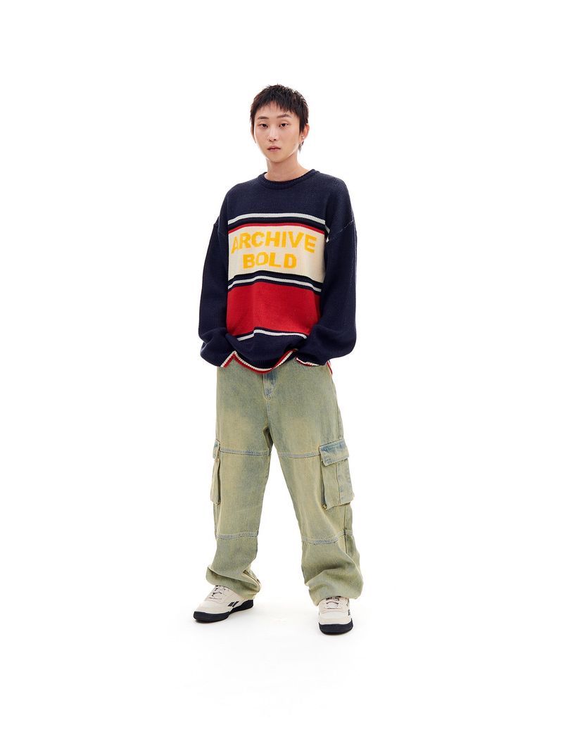 AB STRIPE PANEL KNIT (NAVY)