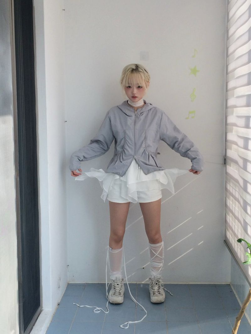 Shirring Pocket Two-Way Wind Zip-Up