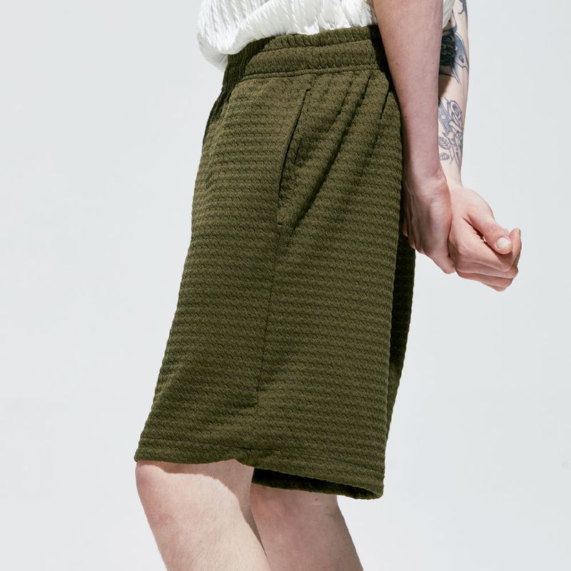 2way waffle half banding pants khaki