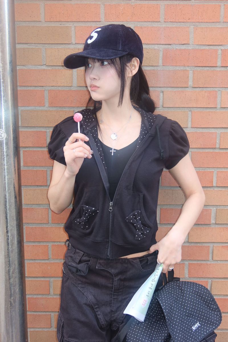  Puffed sleeve dot hoodie _ Black