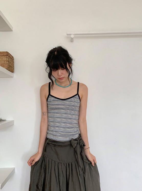 BAON（バオン）の「Niero Stripe Tencel String Sleeveless（Tops）」