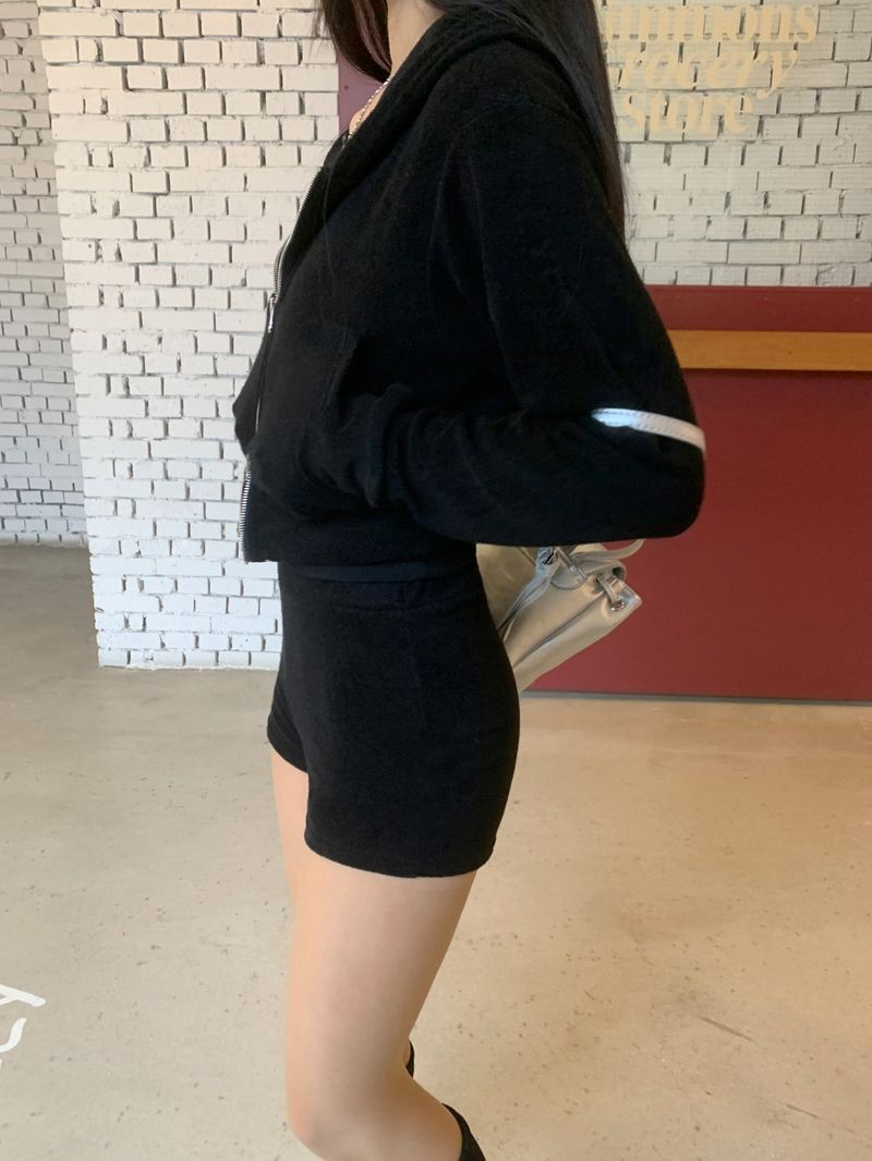 Terry Training 2-way Hooded Zip-up & Minimal Shorts SET (4 colors)