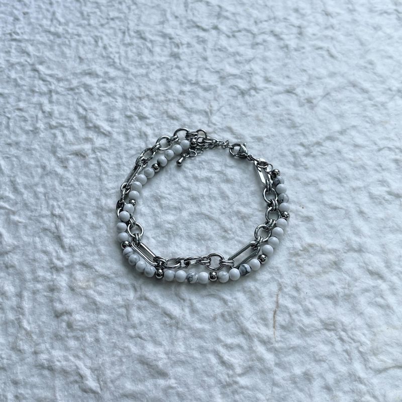 White Stone Double Chain Bracelet