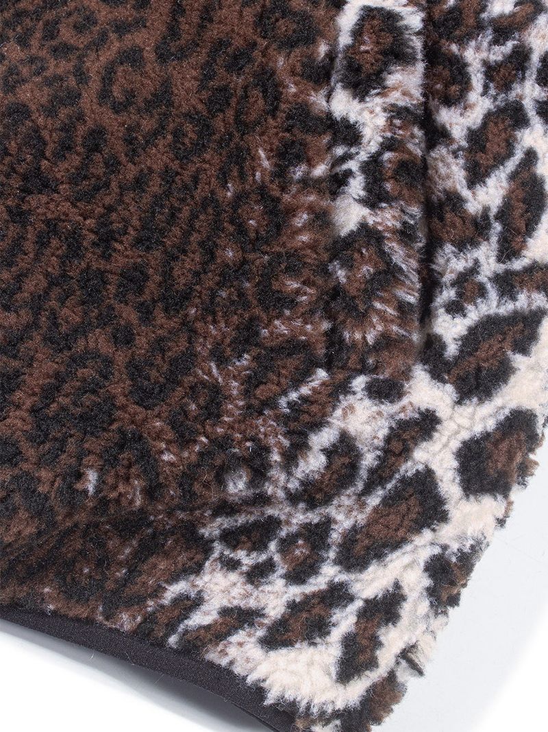 LEOPARD FLEECE ZIP-UP JACKET_Brown