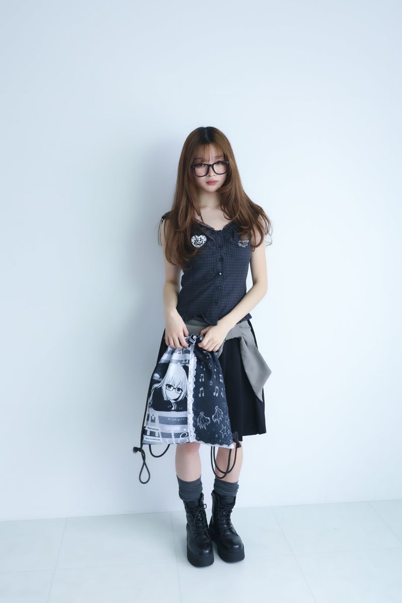 big ribbon skirt(black×grey)