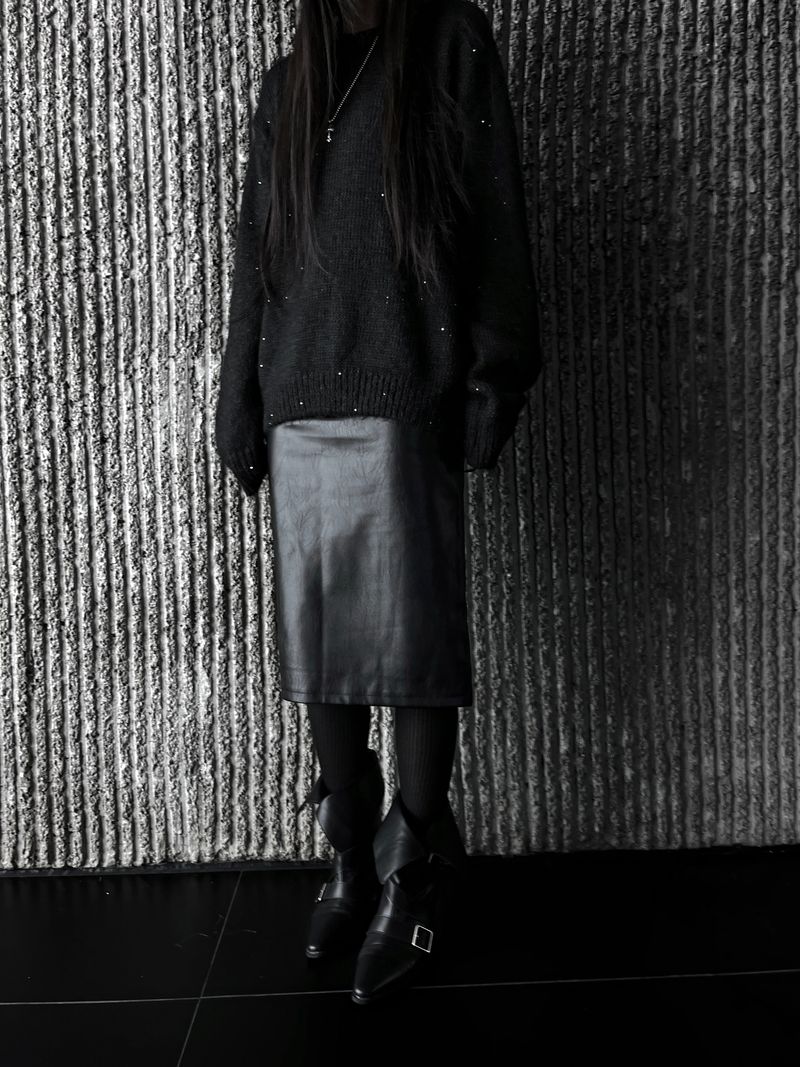 noir slit midi leather skirt