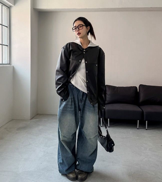 Margo Snap Pocket Balloon Leather Jacket
