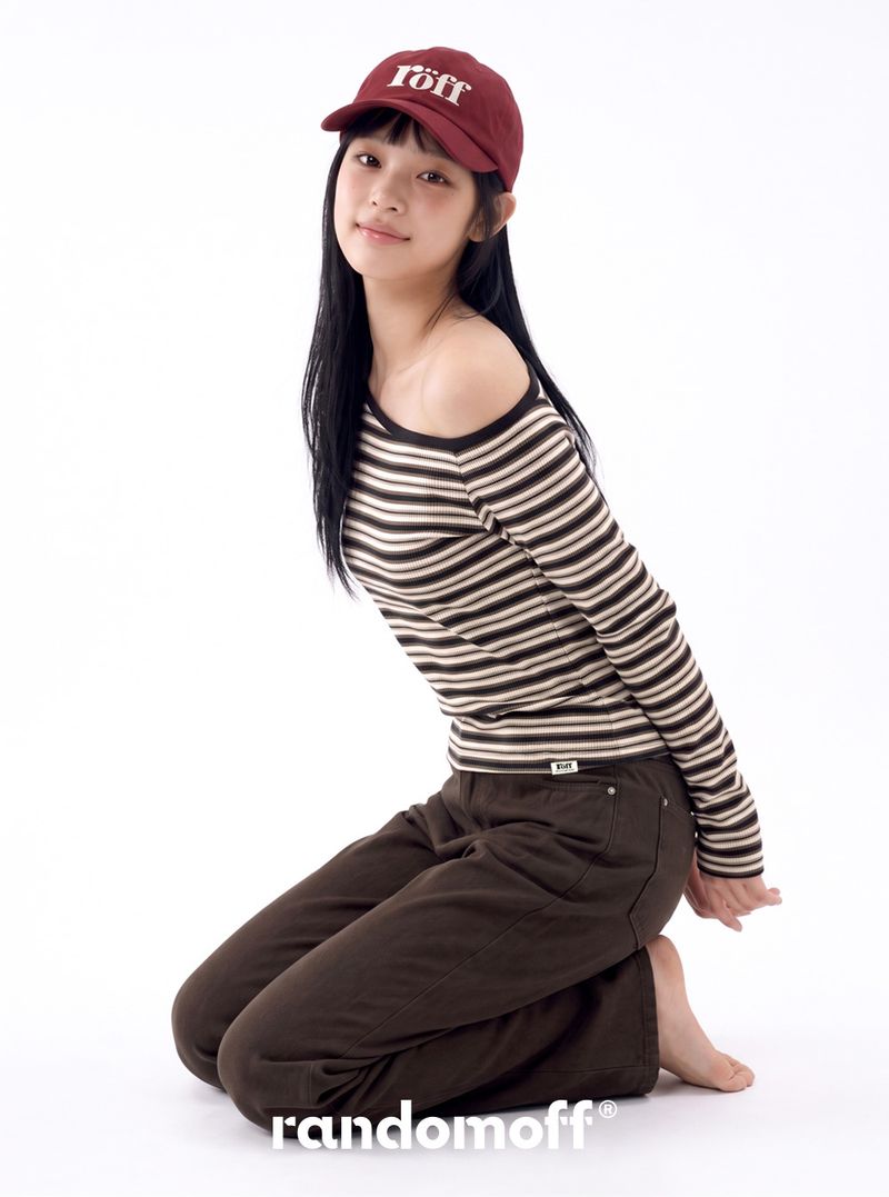 STRIPE OFF-SHOULDER TOP [BROWN]