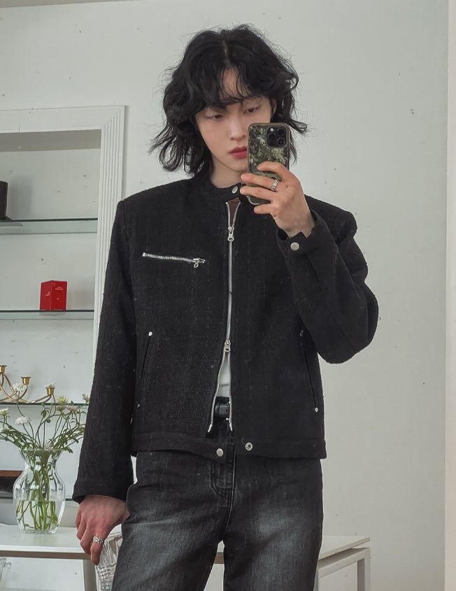 Heather Tweed Biker Crop Jacket