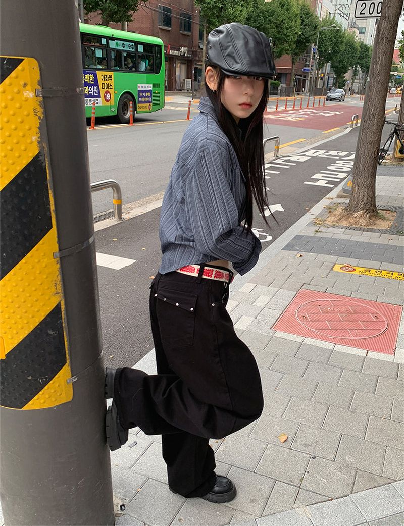 STUD FLAP COTTON JEANS