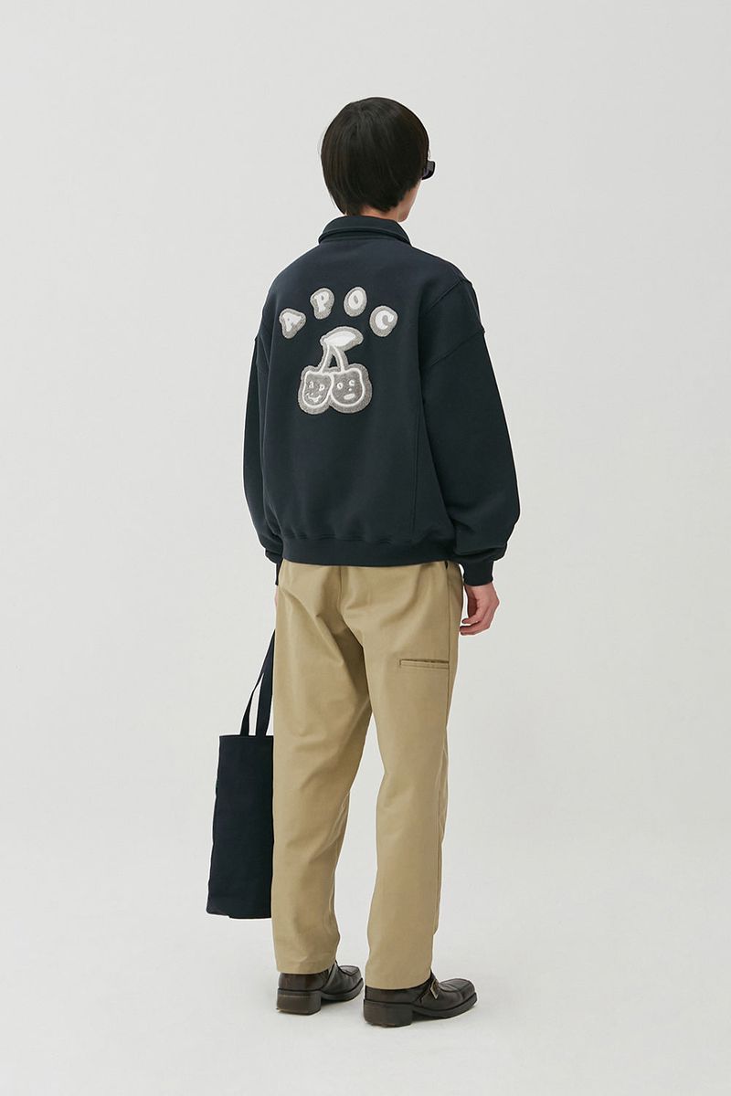 Cherry Bear Half Zipup Crewneck_Navy