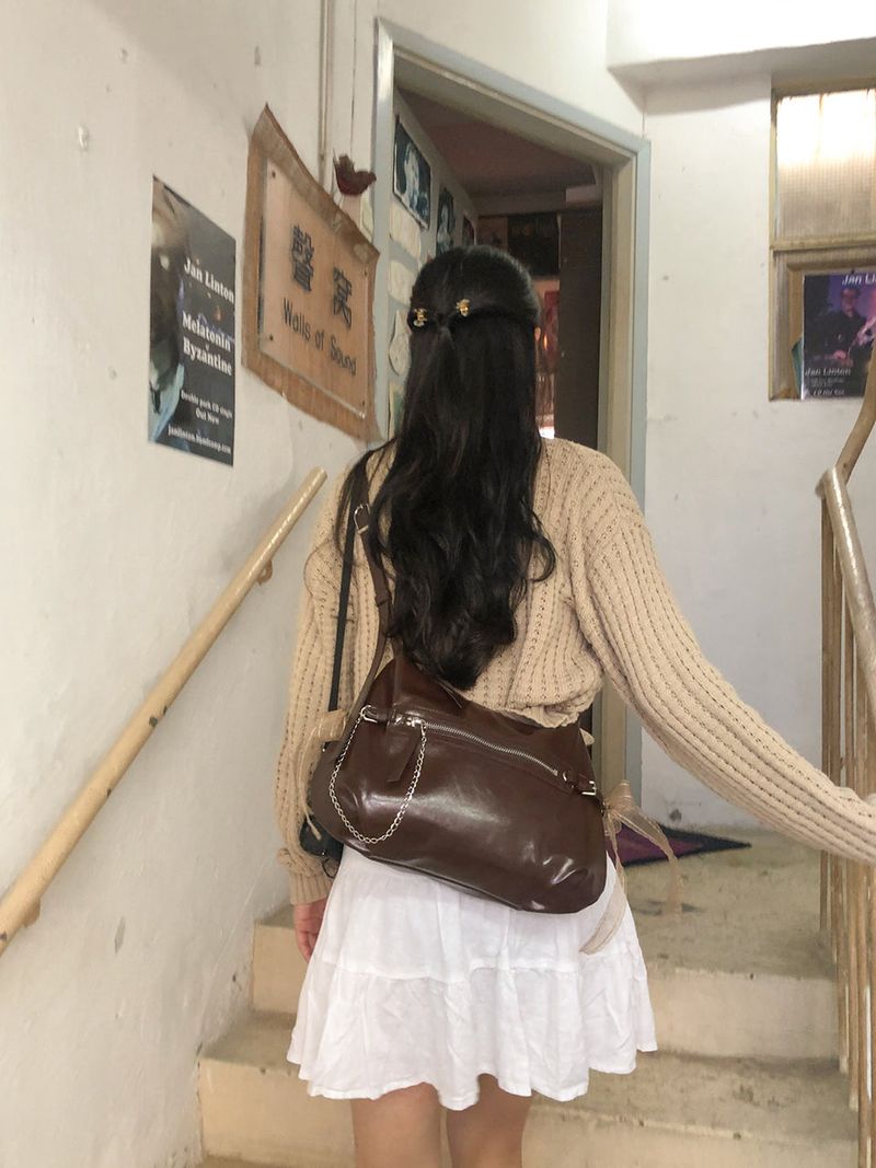 Belted ribbon bag_chocolate brown