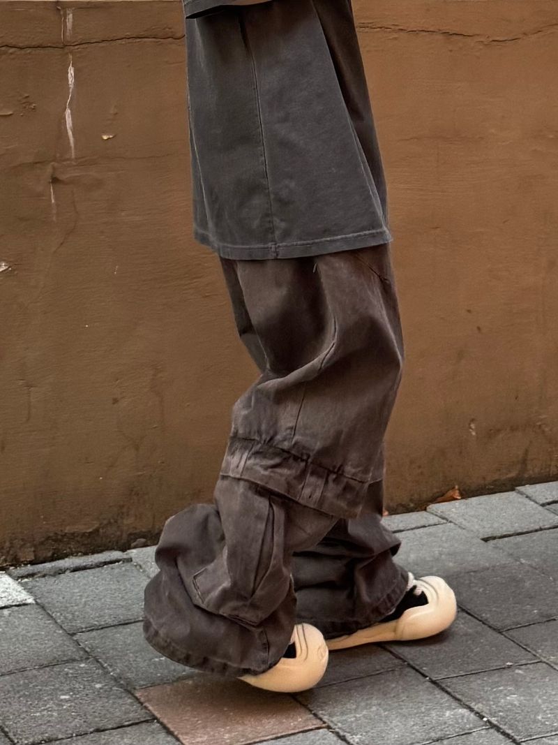 washed flap wide pants