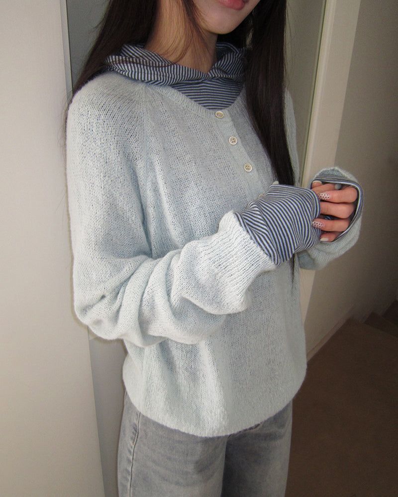 Teran Raglan Button Round Knit
