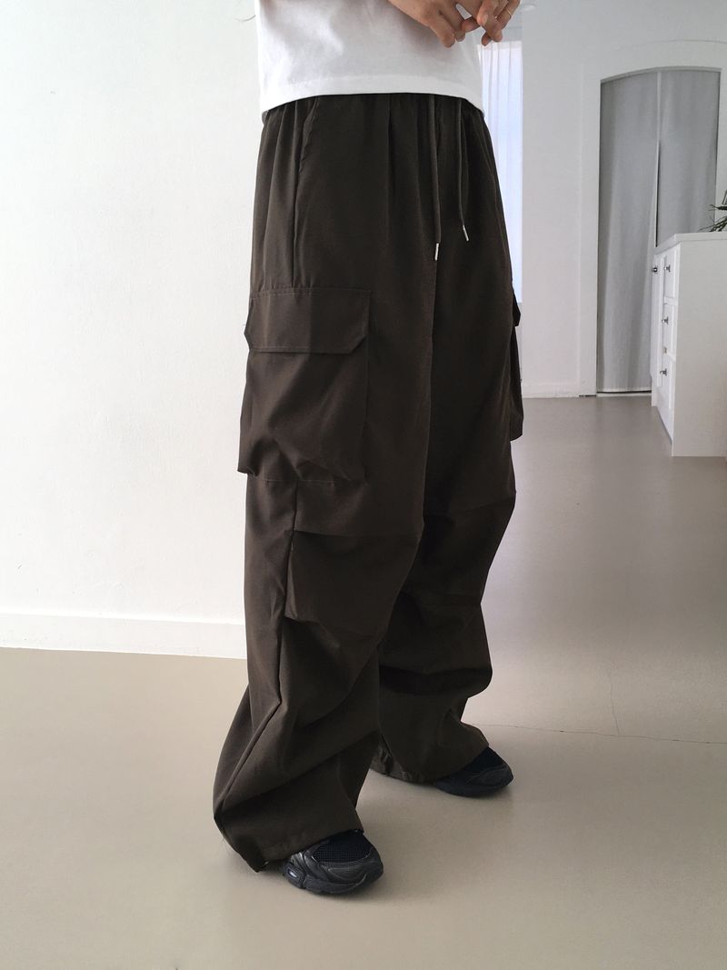 [BASIC/LONG] Adik Double Pocket Pintuck Cargo Two-Way Long Wide Jogger Pants