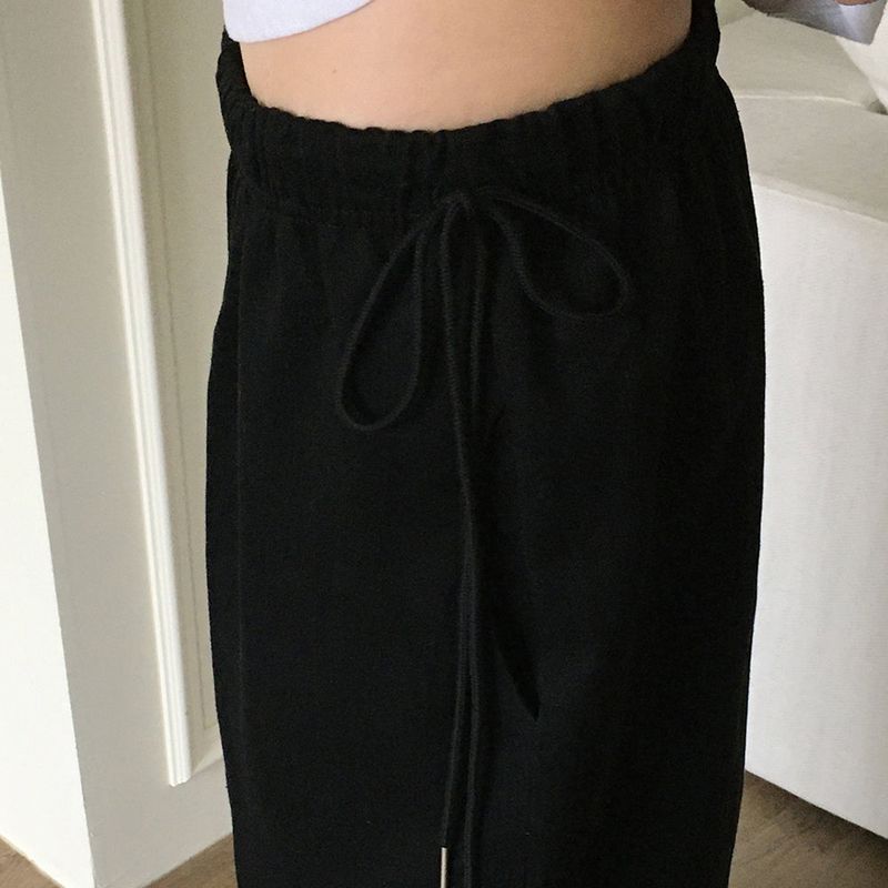 Sunt side ribbon string cotton banding long wide pants