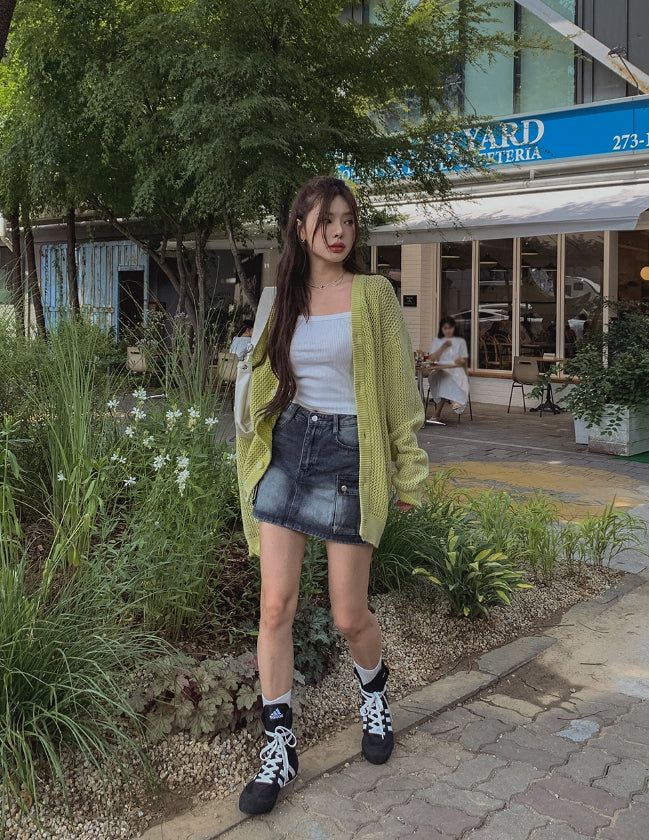 Yoni cargo denim mini skirt